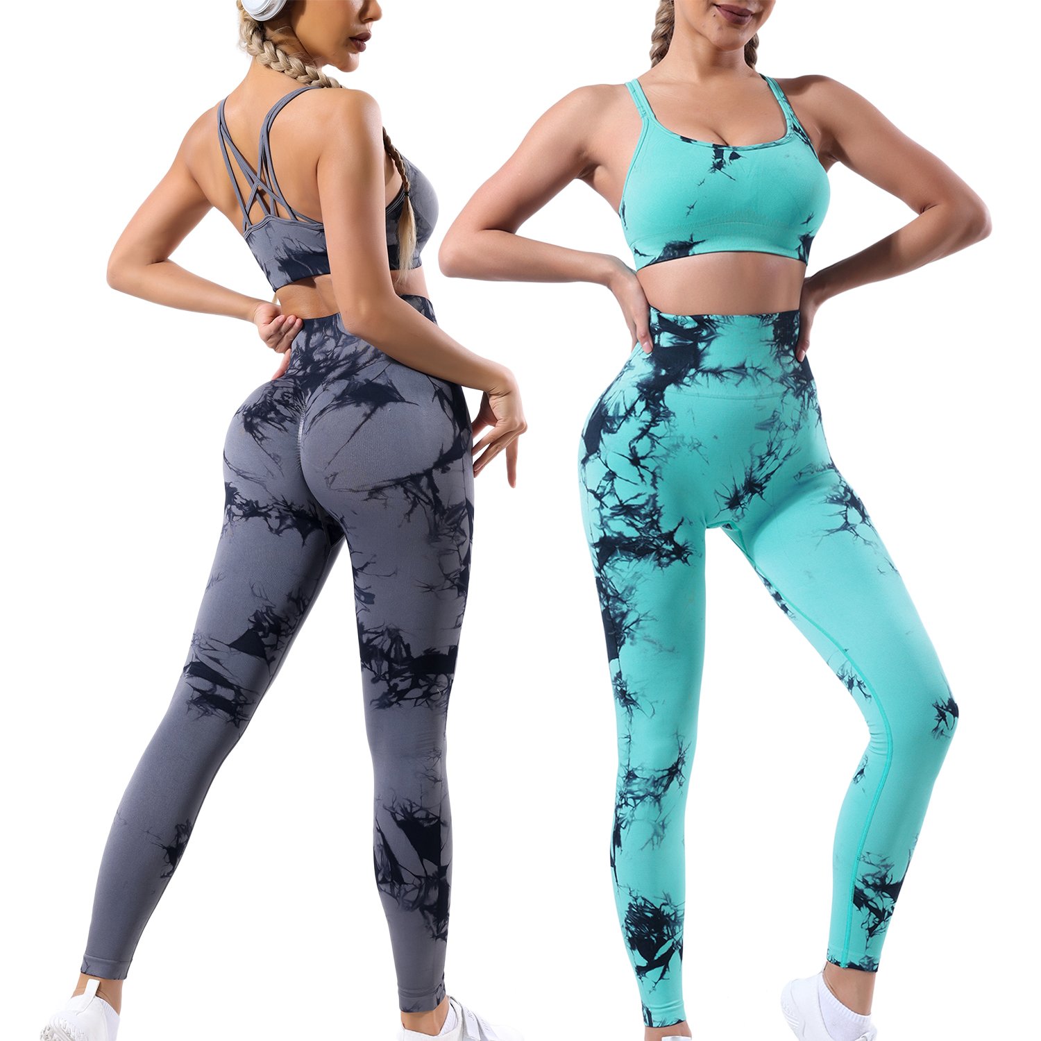 Custom Wholesale Manufacturer Fitness Yoga Set Cross Back Sports Bra Leggings Sportswear Tie Dye