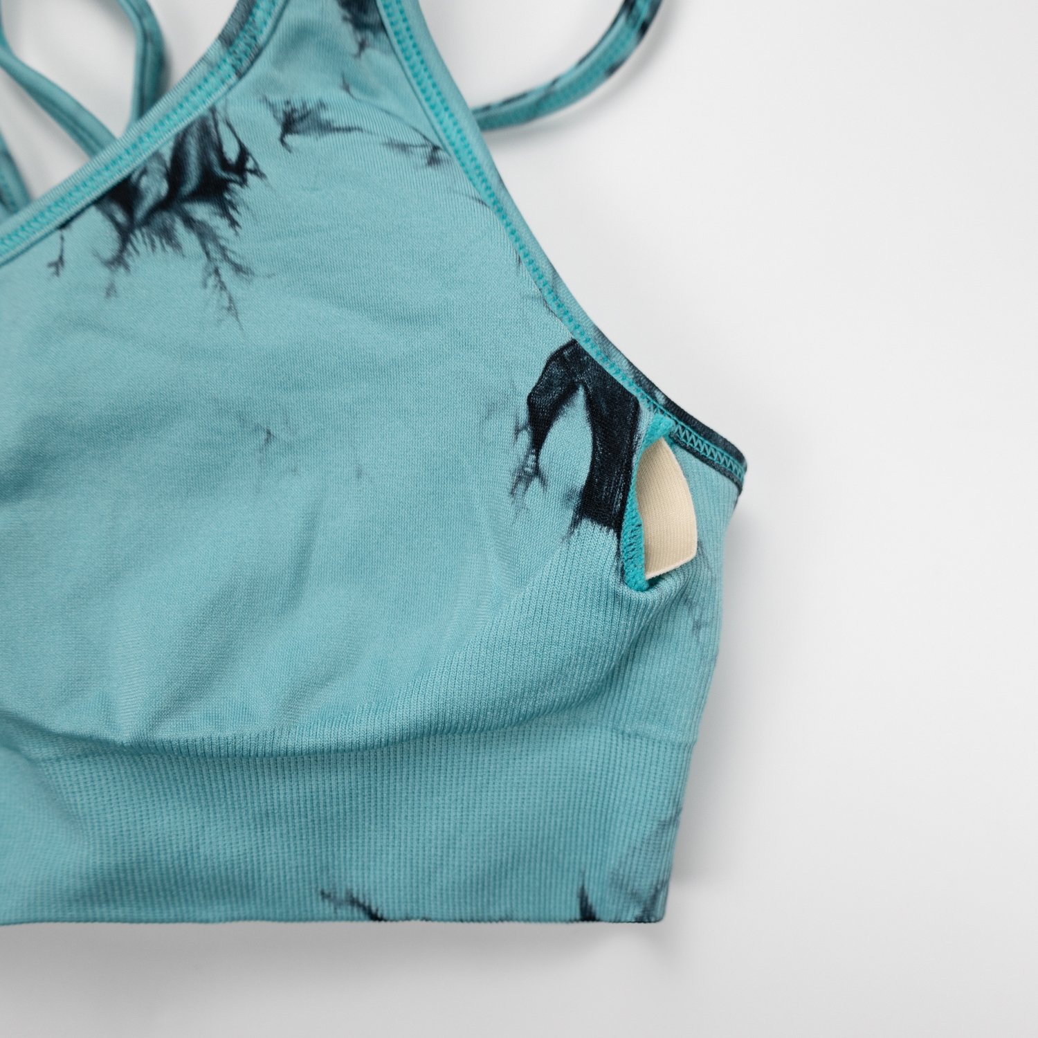 Custom Wholesale Manufacturer Fitness Yoga Set Cross Back Tie Dye ferooze bra side-clsoeup