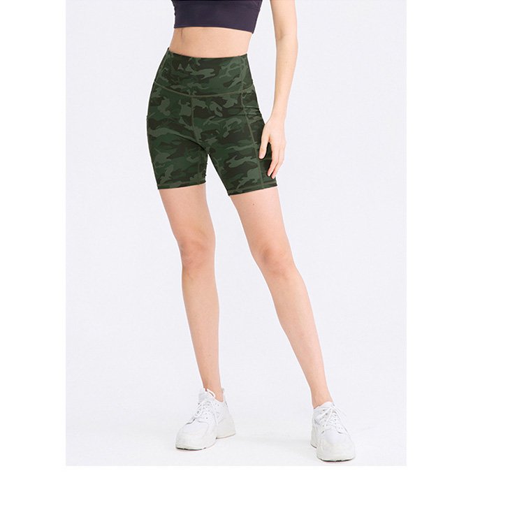 Customizable-Women's-Printed-Shorts-with-Pockets-green-model-front