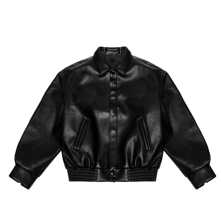 Metro Leather Baseball Bomber Varsity Jacket black front