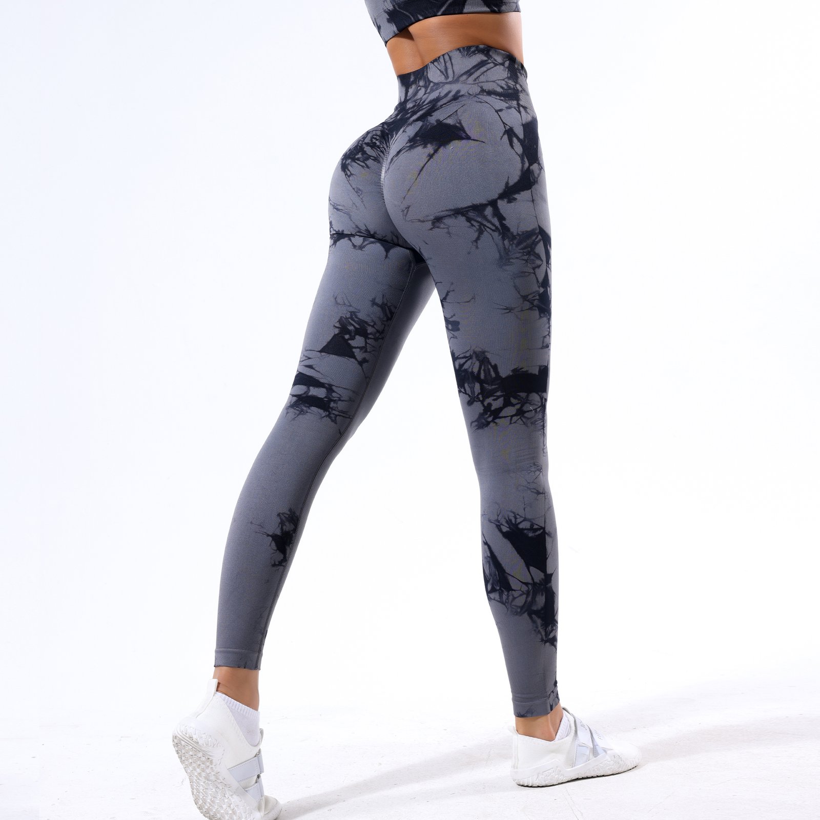 Wholesale Woman Tie Dye Leggings Fitness Sports Tights Marble Leggings Gray